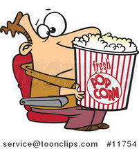 Cartoon Movie Guy Holding a Big Bucket of Popcorn by Toonaday