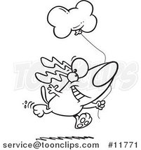 Cartoon Outlined Birthday Dog Running with a Party Balloon by Toonaday