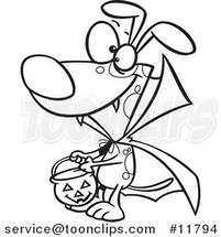 Cartoon Outlined Halloween Vampire Dog Character Trick or Treating by Toonaday