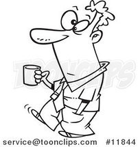 Cartoon Outlined Business Man Carrying Coffee by Toonaday