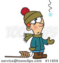 Cartoon Hopeful Boy with a Sled Catching a Snowflake by Toonaday