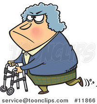 Cartoon Grouchy Granny Using Her Walker by Toonaday