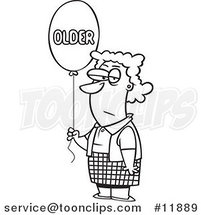 Cartoon Outlined Birthday Lady with an Older Balloon by Toonaday