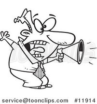 Cartoon Outlined Business Man Shouting in a Megaphone by Toonaday
