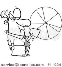 Cartoon Outlined Business Man Eating a Pie Chart by Toonaday