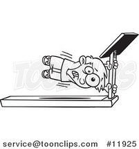 Cartoon Outlined Boy Holding onto a Treadmill Bar by Toonaday