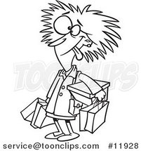 Cartoon Outlined Frazzled Black Friday Shopper Lady by Toonaday