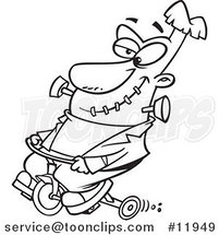 Cartoon Outlined Frankenstein Riding a Trike by Toonaday