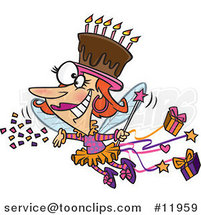 Cartoon Birthday Fairy Lady with a Chocolate Cake on Her Head by Toonaday