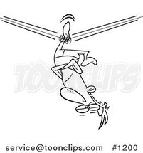 Cartoon Black and White Outline Design of an Unbalanced Tight Rope Walker Stuck Upside down by Toonaday