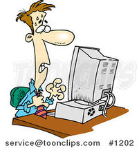 Stressed Cartoon Business Man Worrying at His Computer by Toonaday