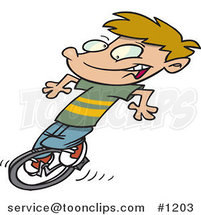 Cartoon Boy Riding a Unicycle by Toonaday