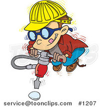 Cartoon Boy Trying to Use a Jackhammer on an Unbreakable Egg by Toonaday