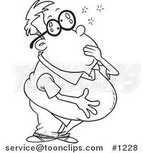 Cartoon Black and White Outline Design of a Sick Guy Grabbing His Mouth and Holding His Belly by Toonaday