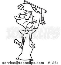 Cartoon Black and White Outline Design of a Teen Girl Graduate by Toonaday