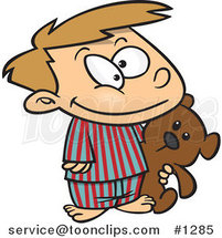 Happy Cartoon Boy Carrying His Teddy Bear by Toonaday