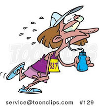 Cartoon Exhausted Female Marathon Runner Drinking Water by Toonaday