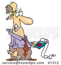 Cartoon Frustrated Guy Trying to Calculate His Taxes by Toonaday