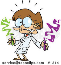 Cartoon Scared Science Teacher Holding Test Tubes by Toonaday