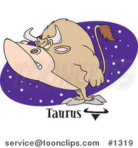 Cartoon Taurus Bull over a Purple Starry Oval by Toonaday