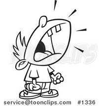 Cartoon Black and White Outline Design of a Crying Boy Throwing a Temper Tantrum by Toonaday