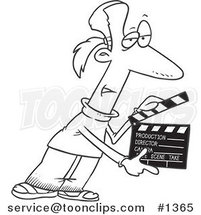 Cartoon Black and White Outline Design of a Guy Presenting Take 2 with a Clapper by Toonaday