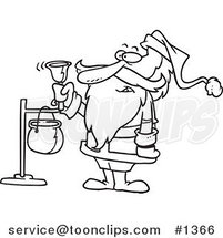 Cartoon Black and White Outline Design of Santa Ringing a Charity Bell by Toonaday