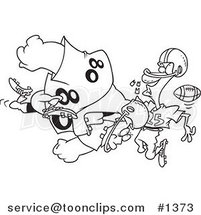 Cartoon Black and White Outline Design of a Football Player Tackling Another and Knocking out His Teeth by Toonaday