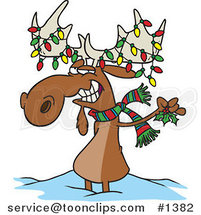 Cartoon Decorated Christmas Moose in the Snow by Toonaday
