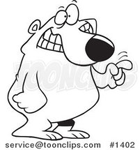 Cartoon Black and White Outline Design of a Bear Tapping with His Finger by Toonaday