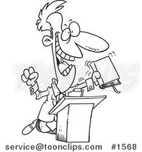Cartoon Black and White Outline Design of a Televangelist Guy Preaching at a Podium by Toonaday