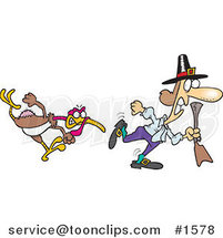 Mad Cartoon Turkey Bird Chasing a Pilgrim by Toonaday