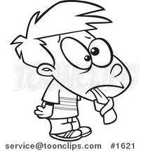 Cartoon Black and White Outline Design of a Boy Sticking His Tied Tongue out by Toonaday