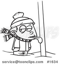 Cartoon Black and White Outline Design of a Boy with His Tongue Stuck to a Pole by Toonaday