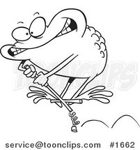 Cartoon Black and White Outline Design of a Toad on a Leap Stick by Toonaday