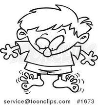 Cartoon Black and White Outline Design of a Boy Wiggling His Toes by Toonaday