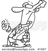 Cartoon Black and White Outline Design of a Business Man Snapping His Fingers and Listening to Music by Toonaday
