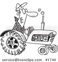 Cartoon Black and White Outline Design of a Tractor Driver by Toonaday