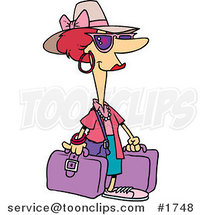 Cartoon Female Tourist Carrying Purple Luggage by Toonaday