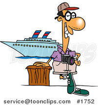 Cartoon Cruise Tourist Posing by the Boat by Toonaday
