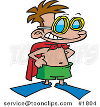 Cartoon Super Swim Boy Wearing Flippers and a Towel Cape by Toonaday