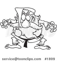 Cartoon Black and White Line Drawing of a Judo Santa by Toonaday