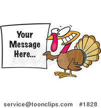 Cartoon Turkey Bird Holding a Sign with Sample Text by Toonaday