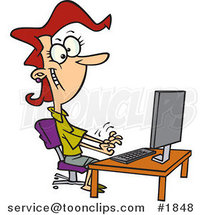 Cartoon Female Typist Working on a Computer by Toonaday