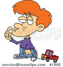 Cartoon Boy Pulling a Toy Truck on a String by Toonaday