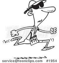 Cartoon Black and White Line Drawing of a Guy Running in a Triathlon by Toonaday