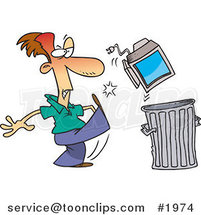 Cartoon Business Man Throwing Away a Broken Computer by Toonaday