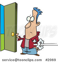 Cartoon Guy Holding Open A Door As Someone Shoots In 2069