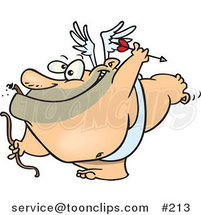 Cartoon Gross, Chubby Cupid Smoking a Cigar While Flying with a Bow and Arrow by Toonaday