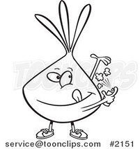 Cartoon Black and White Line Drawing of an Onion Spraying on Deodorant by Toonaday